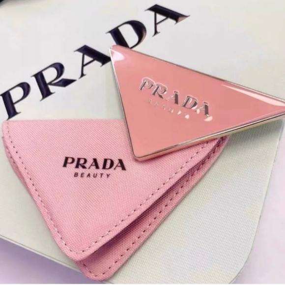 PRADA Beauty Logo Triangle HandHeld Purse Mirror - Picture 1 of 9